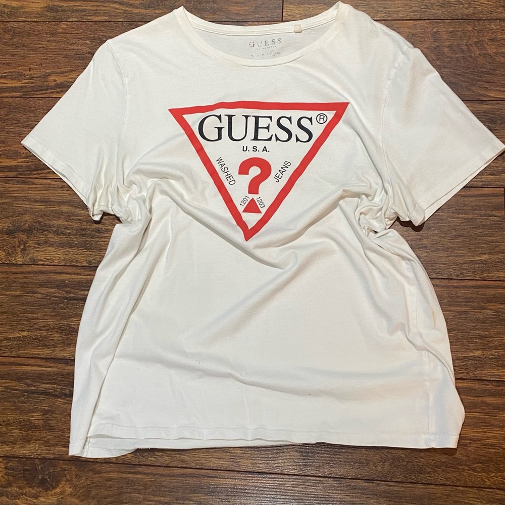 Guess White Tee with Red Triangle Logo